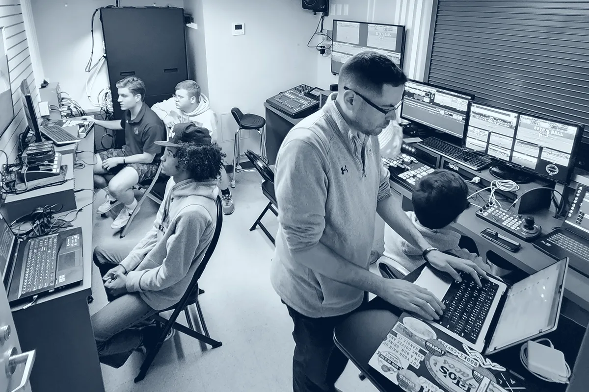 Seton Hall sports control room · student-run on game night