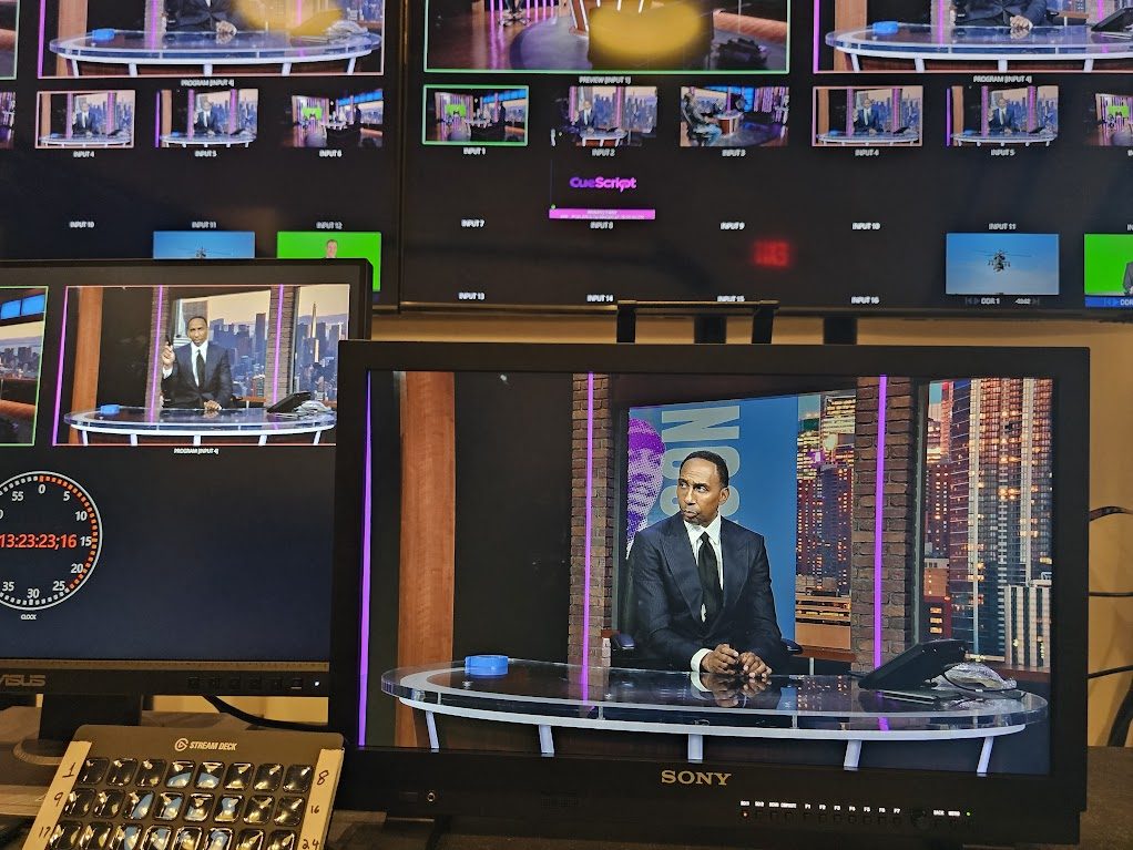 Program and multiviewer monitors during a live broadcast