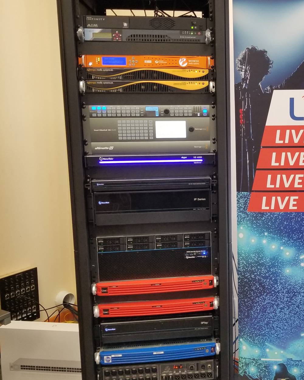 The LiveU transmission rack in the building