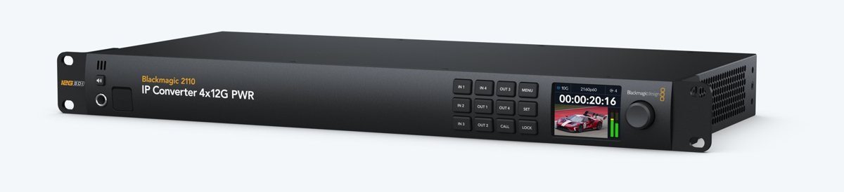 Blackmagic 2110 IP Converter 4x12G PWR, 1RU rackmount unit with LCD and control buttons