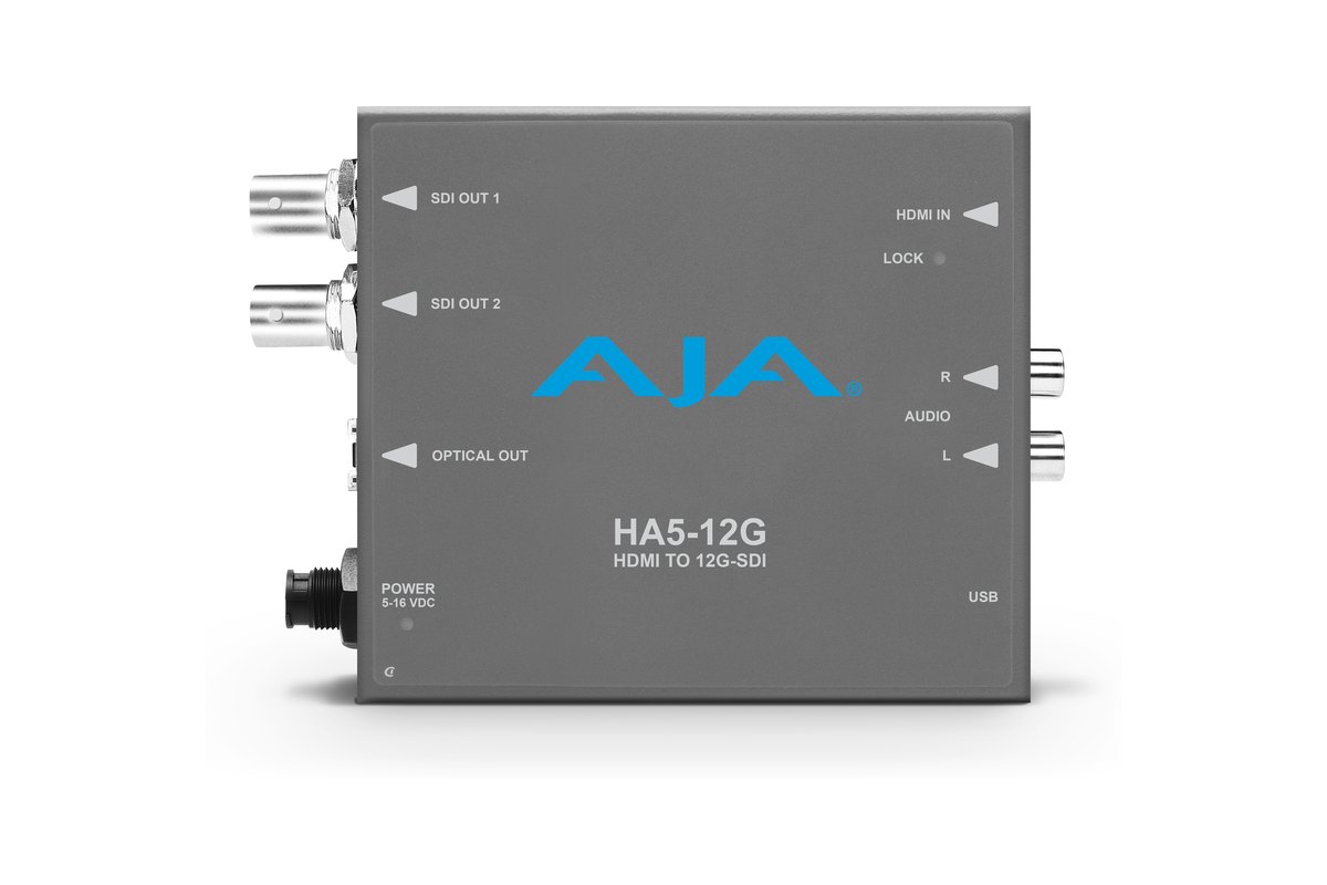 An AJA HA5-12G HDMI to 12G-SDI Mini-Converter