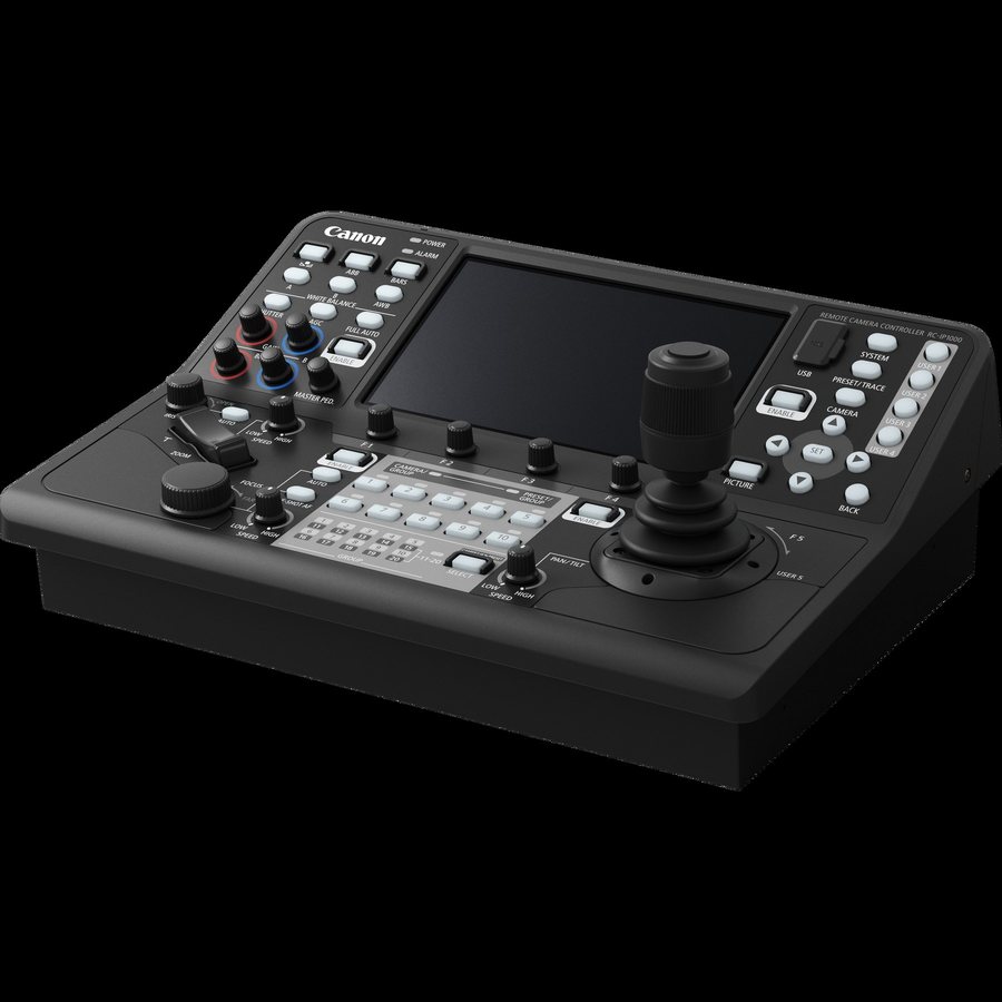 Canon RC-IP1000 remote camera controller with large touchscreen, joystick and control knobs
