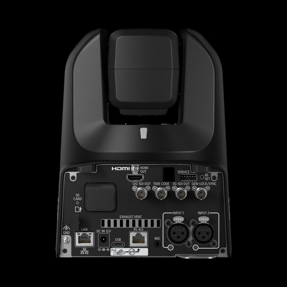 Rear panel of a Canon CR-N400 showing SDI, HDMI, network, genlock, timecode and XLR audio connections