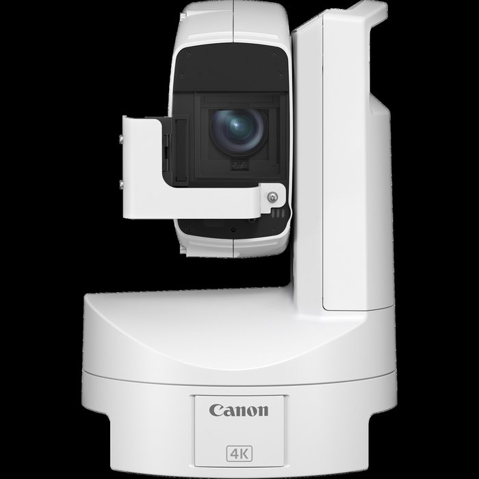 Canon CR-X300 outdoor PTZ camera in white with its weatherproof housing