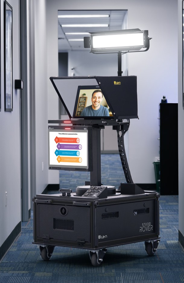 Ikan Studio Rover cart in a corridor, carrying a lit prompter position, camera and control surface