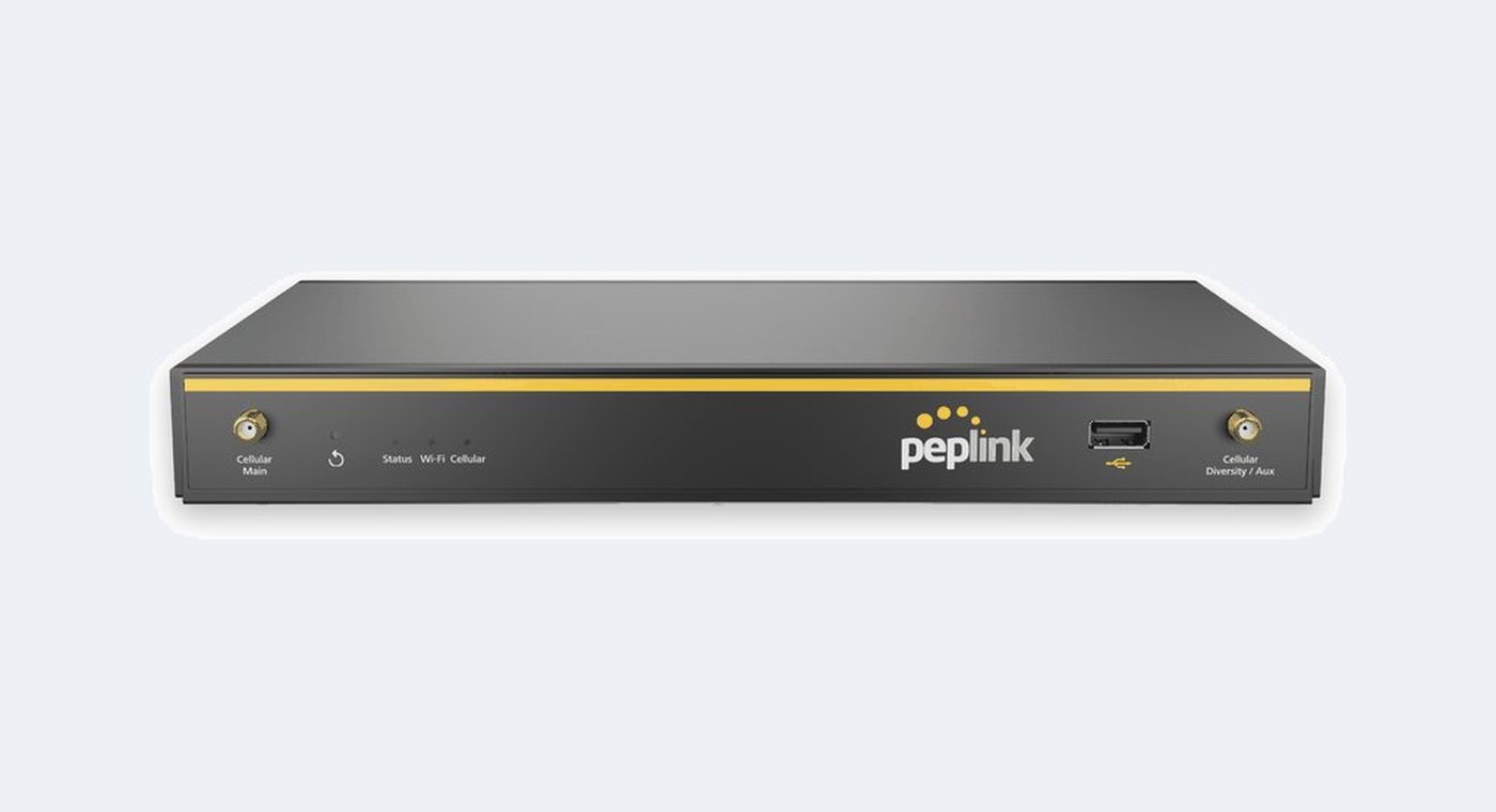 A Peplink Balance 20X desktop router, front view