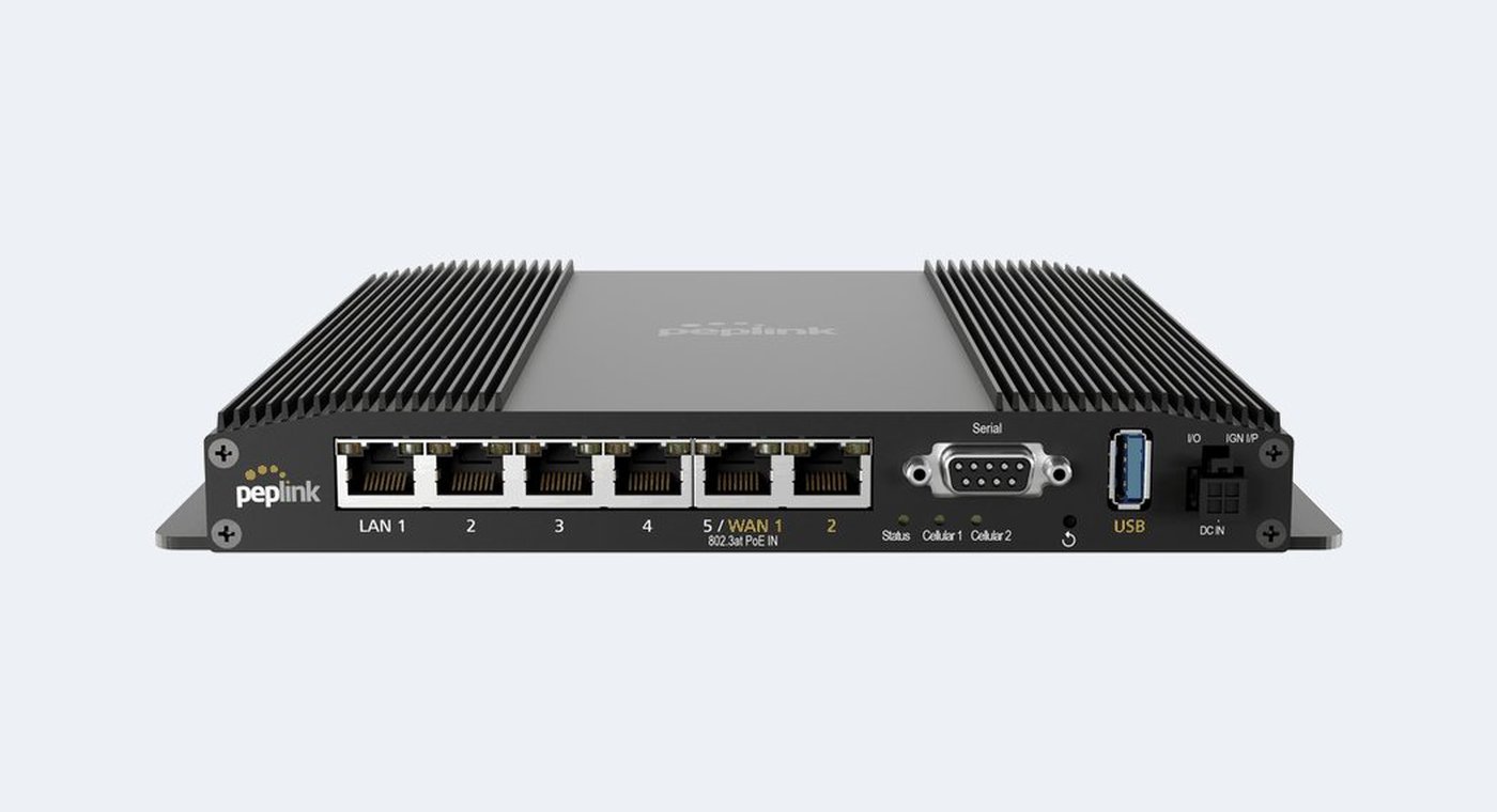 A Peplink MAX BR2 Pro router, front view