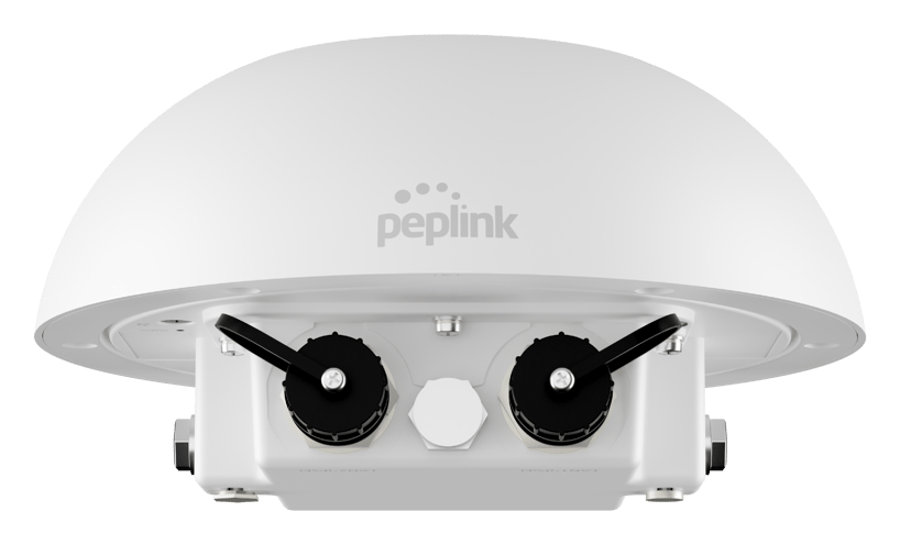 A Peplink MAX HD1 Dome Pro outdoor router in a white weatherproof enclosure