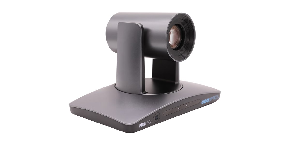 A PTZOptics SimplTrack3 camera with its PTZ head on a wide base holding a second, wide-angle lens