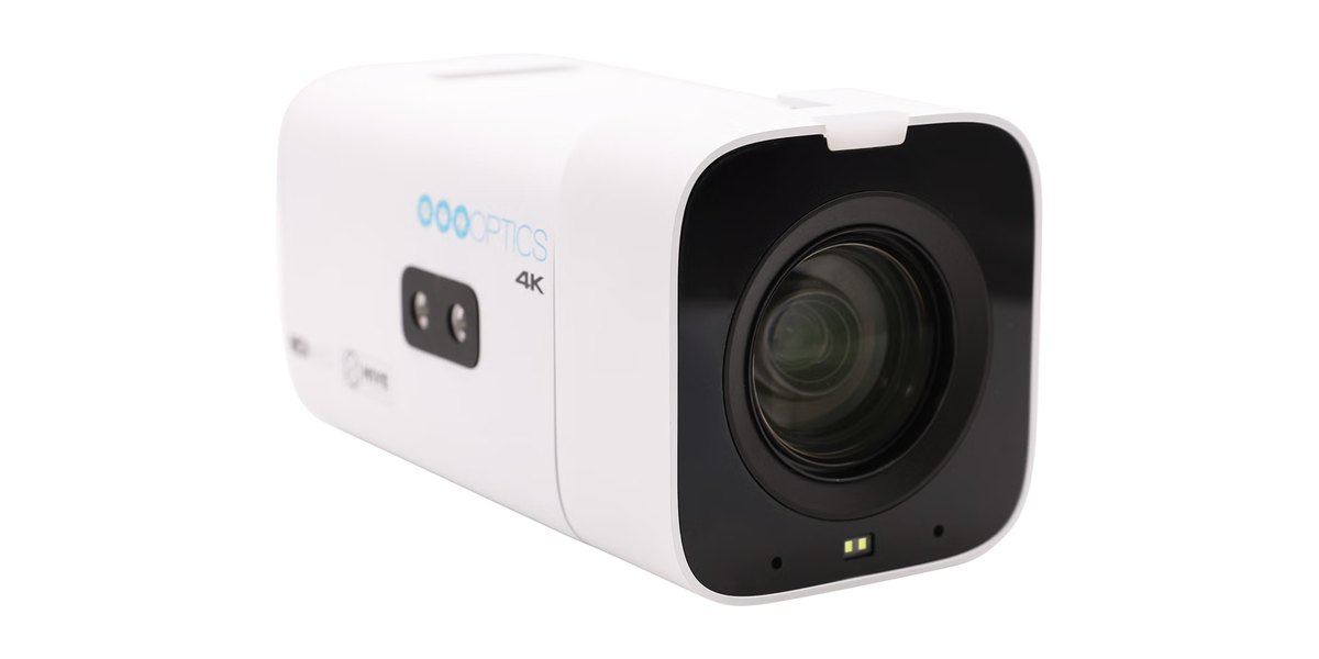 A white PTZOptics Studio 4K fixed box camera