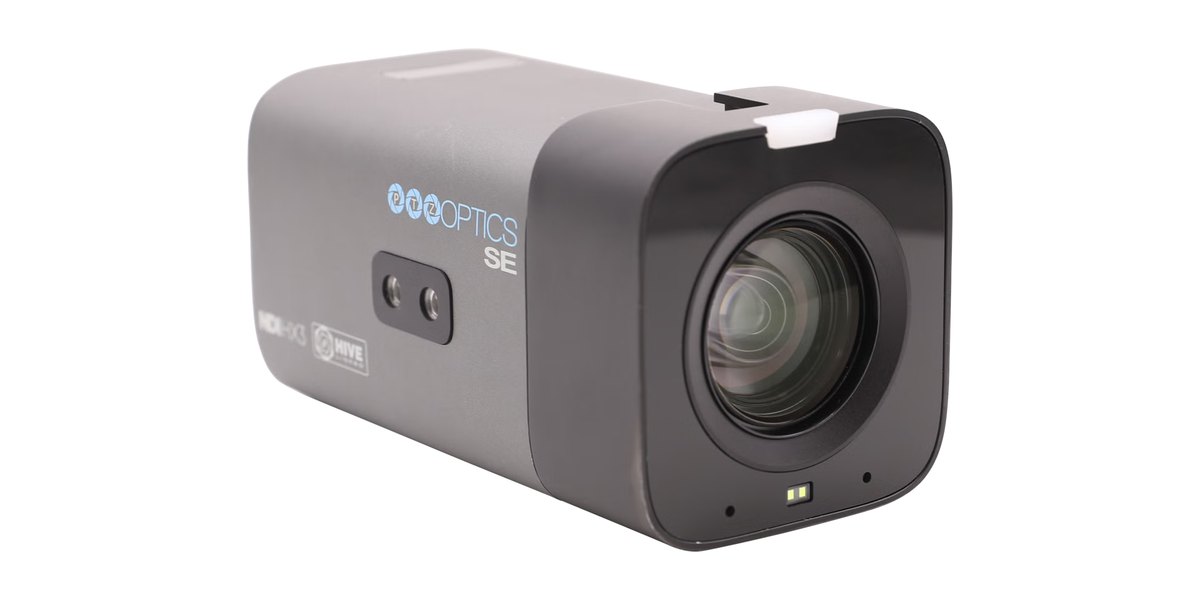 A gray PTZOptics Studio SE fixed box camera