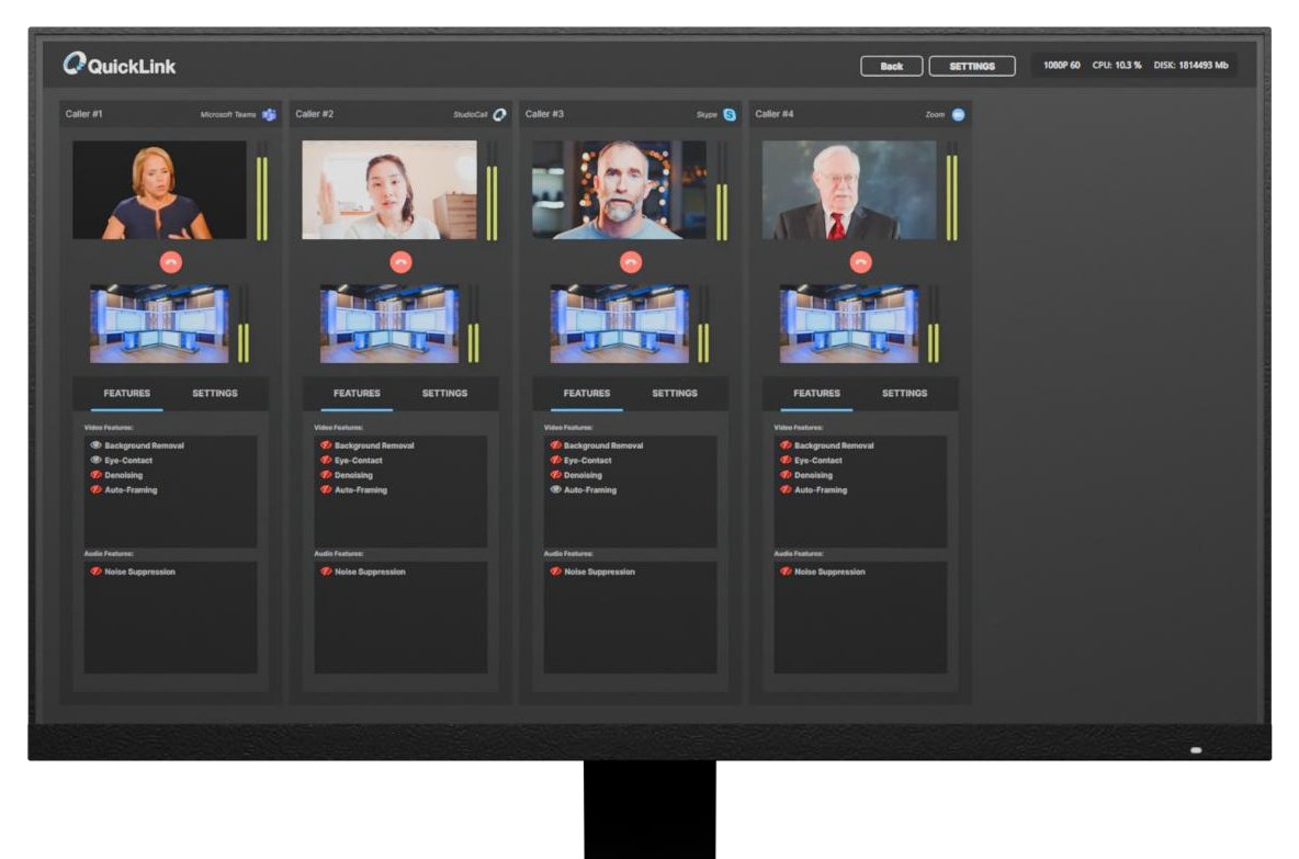 StudioEdge web interface with four caller columns
