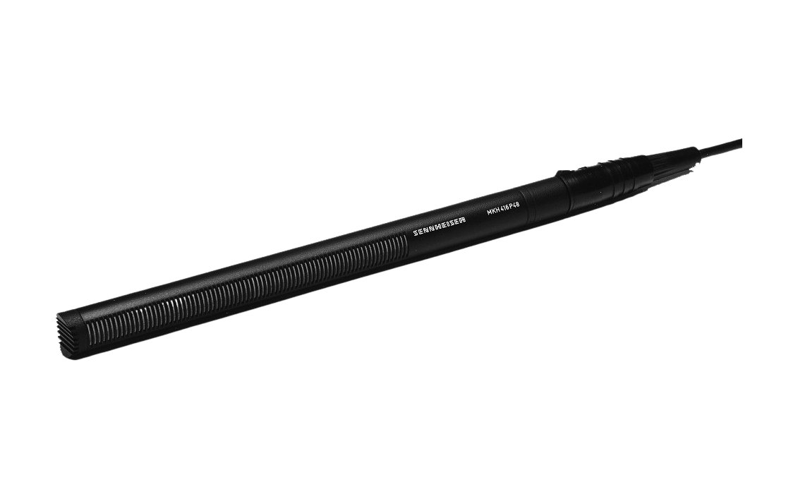 A Sennheiser MKH 416 short shotgun microphone with its cable