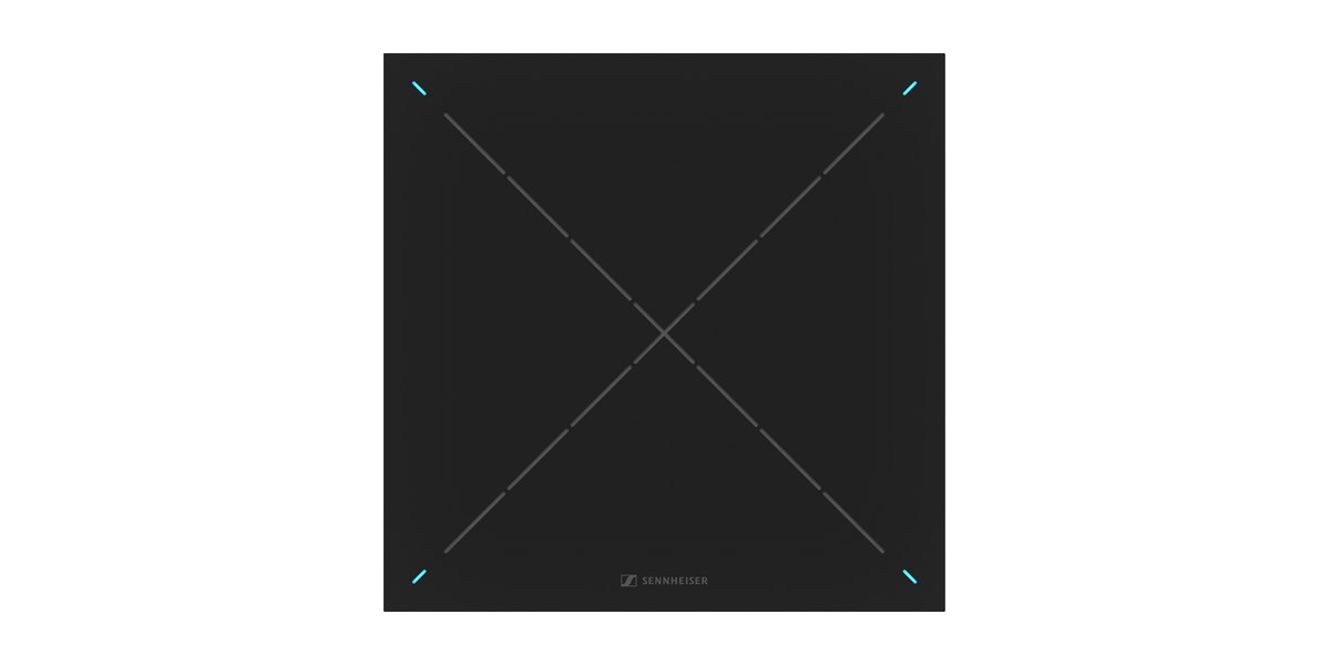 A black square Sennheiser TeamConnect Ceiling 2 microphone
