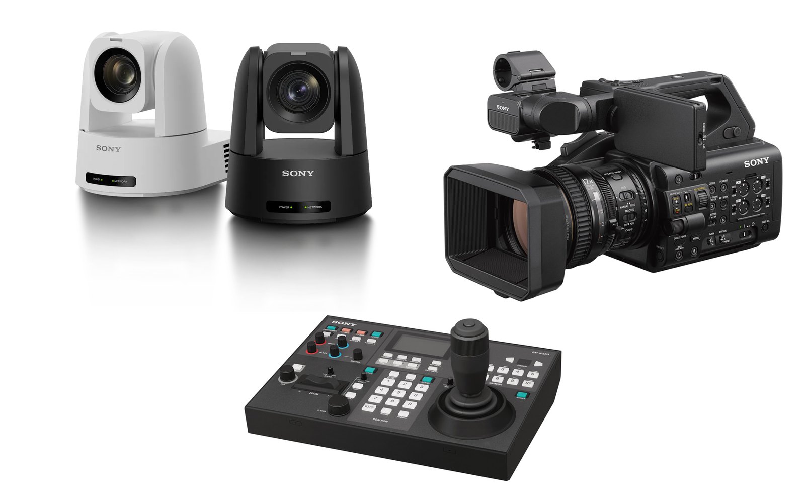 Two Sony SRG PTZ cameras, a PXW-Z300 camcorder and an RM-IP500 PTZ controller