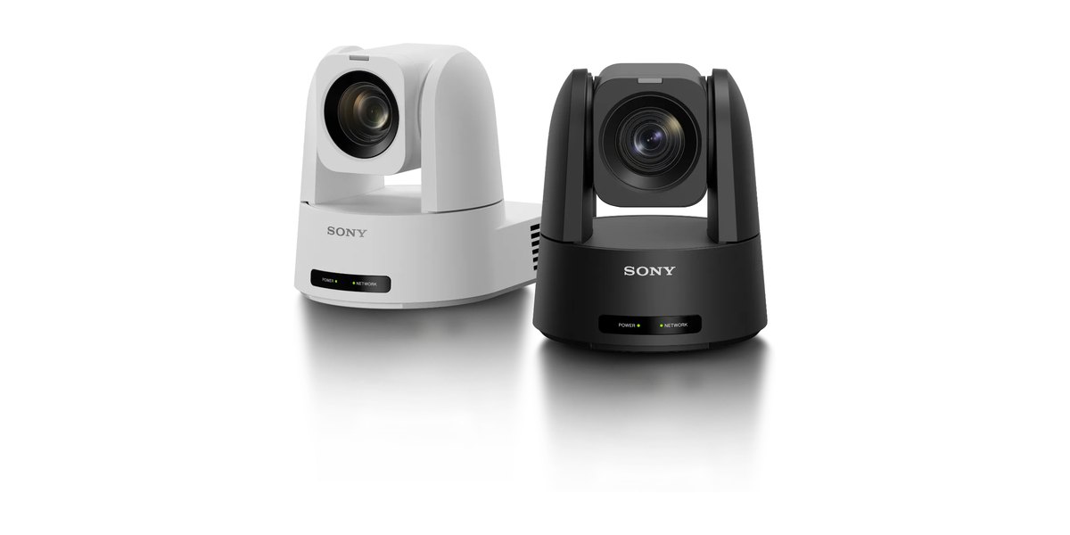 A white and a black Sony SRG-AS10 series PTZ camera