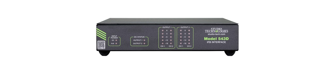 A Studio Technologies Model 543D IFB interface, half-rack front panel