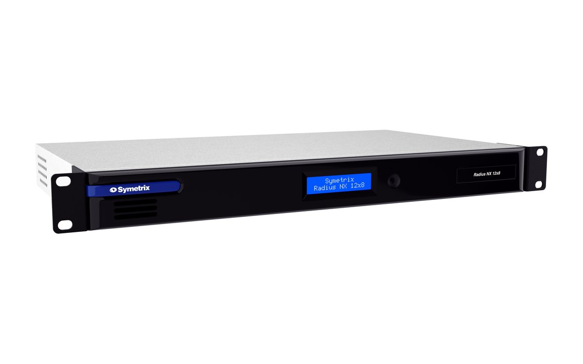 A Symetrix Radius NX 12x8 processor, three-quarter view