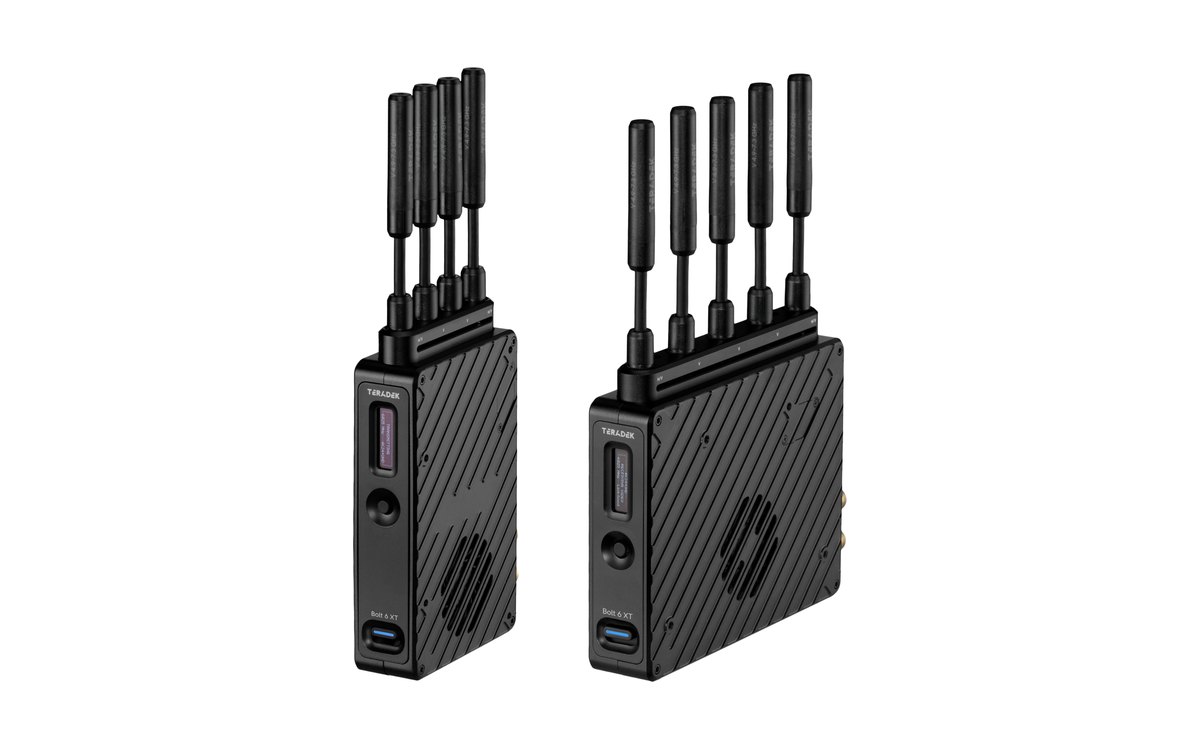 A Teradek Bolt 6 XT transmitter and receiver side by side