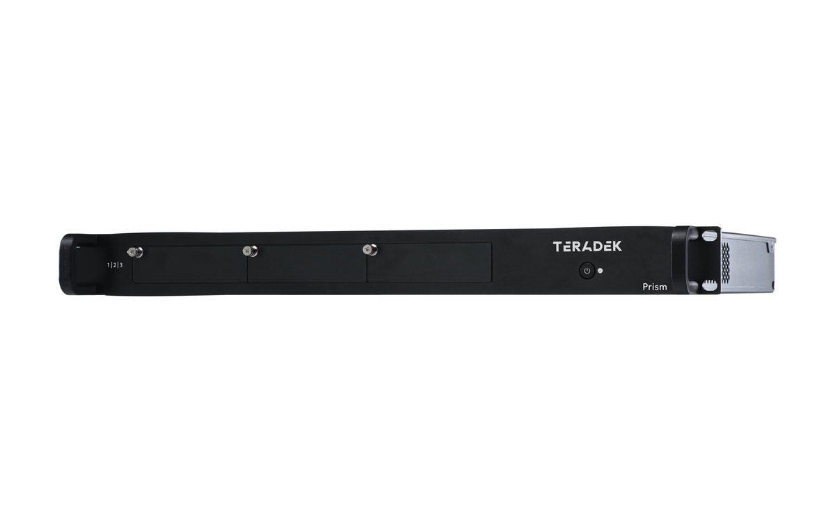 An empty Teradek Prism 801 1RU chassis with three card slots
