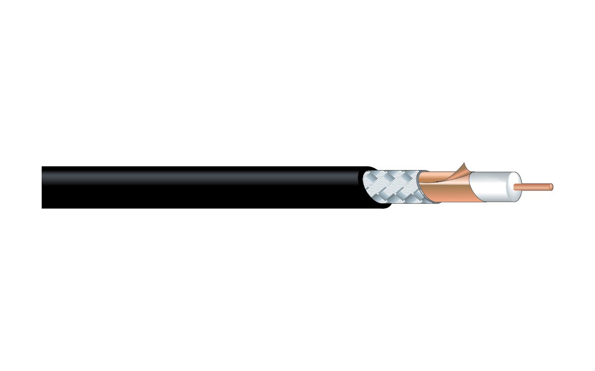 Canare 12G-SDI coax with the jacket cut back to show the braid and center conductor