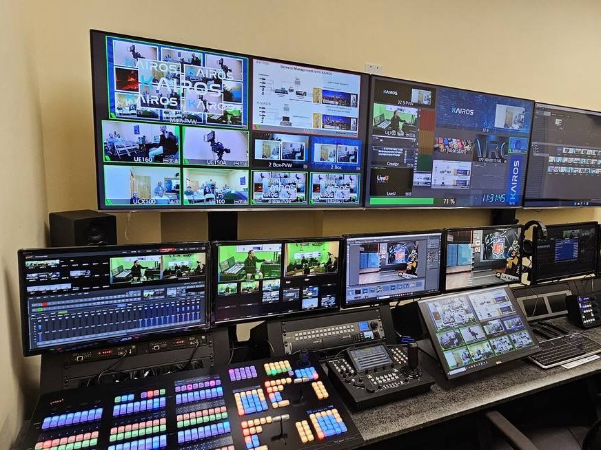The Varto control room: multiviewer wall and switcher consoles