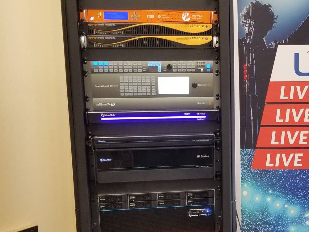 The LiveU transmission rack in the building
