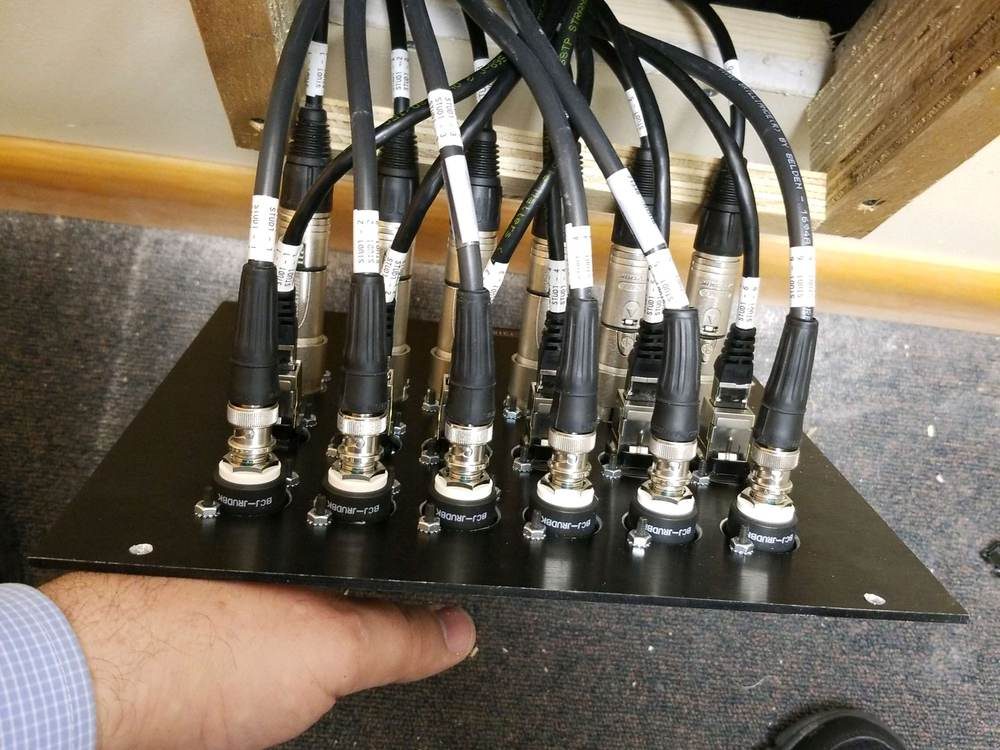 A hand-built BNC patch panel from the studio wiring