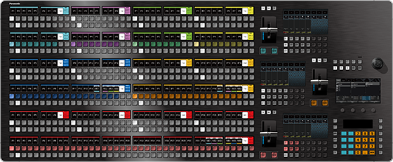 Wide control panel with three fader bars and dense button rows, preliminary image