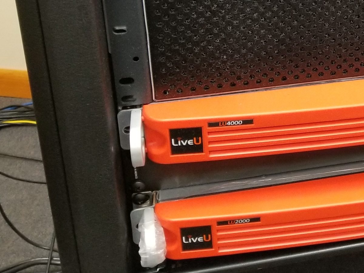 Two LiveU rack servers, an LU4000 and an LU2000, mounted in an equipment rack