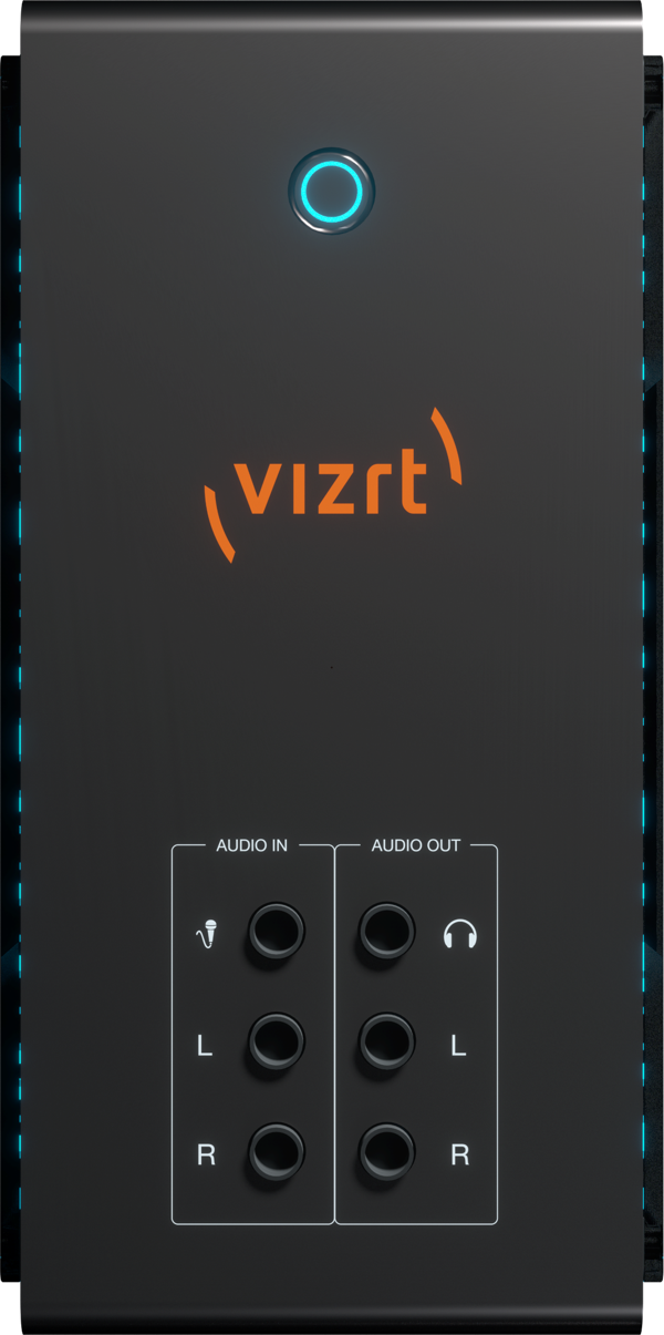 TriCaster Mini X, front view with the audio connections, Vizrt product rendering