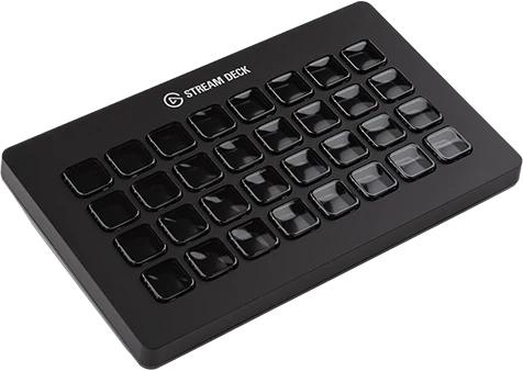 A black Elgato Stream Deck XL with four rows of blank keys