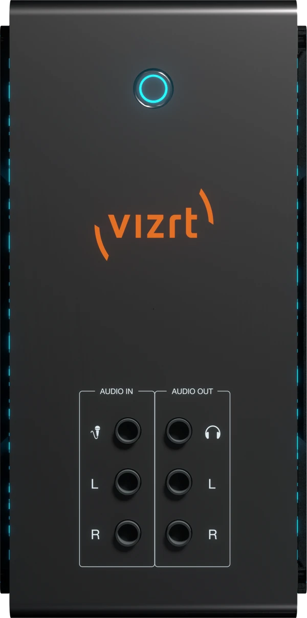 TriCaster Mini X, front view with the audio connections, Vizrt product rendering